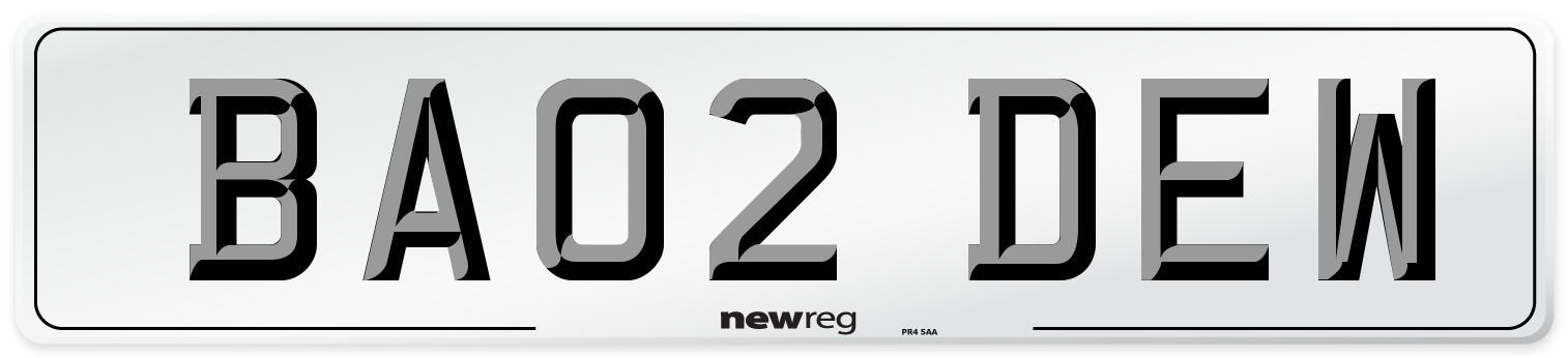 BA02 DEW Number Plate from New Reg